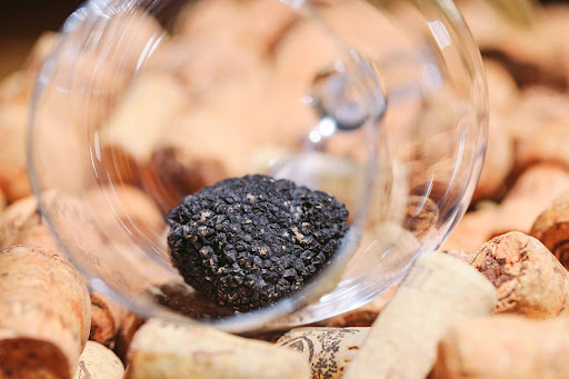 Tartufo nero dentro un bicchiere di cristallo